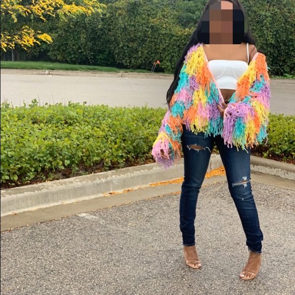 Fringe Shaggy Rainbow Cardigan 